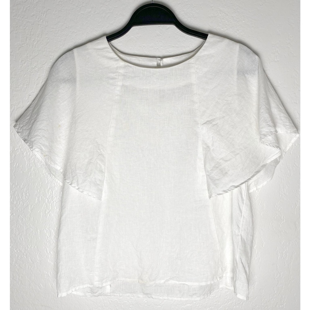 Sense of‎ Place Women's White Linen Blouse Flutter Sleeves